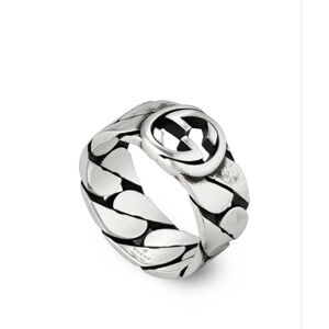 Gucci Silver Chain Ring - Interlocking G, Unisex, Size 10